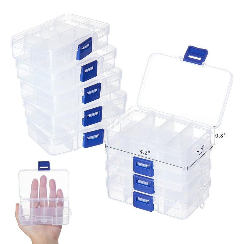 NBEADS 10 Pack 8 Grids Mini Plastic Organizer Box, 2.7x4.2x0.8inch Clear Plastic Jewelry Dividers Box Organizer Small Tackle Boxes Jewelry Storage Container for Beads Small Items Findings Storage - Image 1